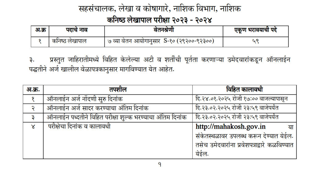 Mahakosh Nashik Bharti 2025 | लेखा व कोषागारे विभाग नाशिक मध्ये पदवीधर उमेदवारांना नोकरीची सुवर्णसंधी ! आजच करा अर्ज... 2 Mahakosh Nashik Bharti 2025 1