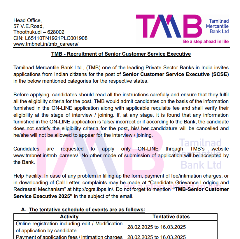 TMB Bank Recruitment 2025 Apply Online Main